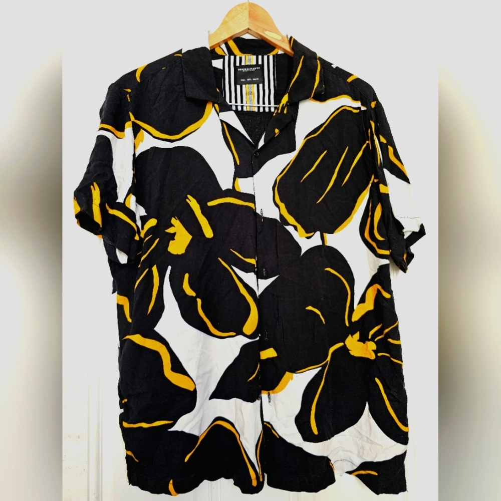 Denim and flower men's shirt ,size L